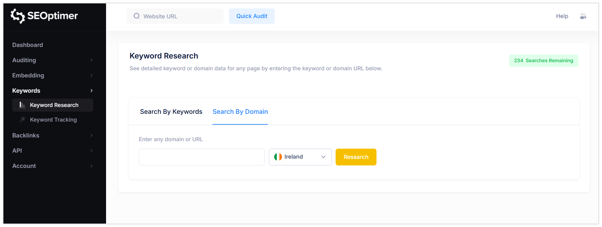 Search by Domain in keyword research tool
